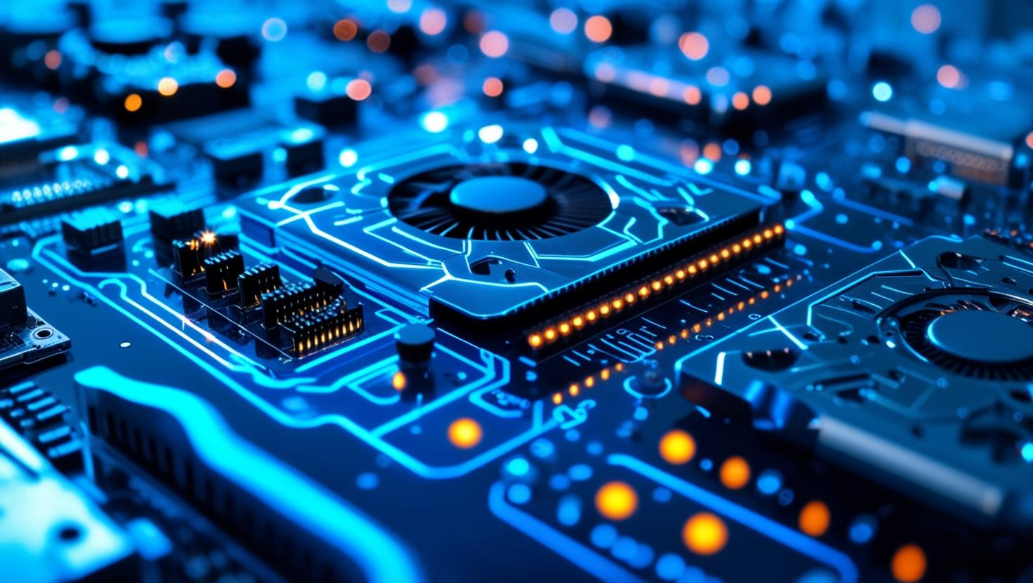 blue and gold circuit board